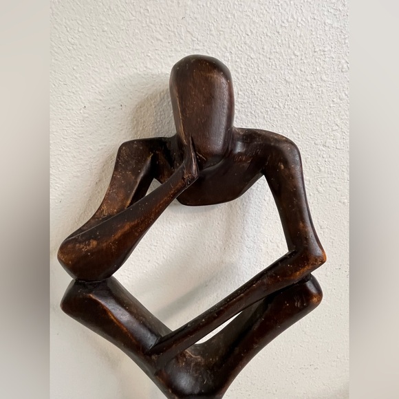 Hand Carved Thinking Man Abstract Wood Sculpture Figurine - Picture 3 of 11